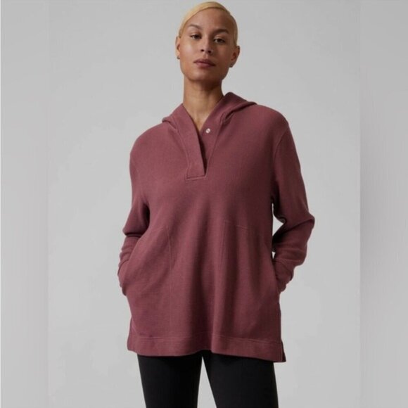 Athleta Coaster Luxe Waffle Hoodie Top Tawny Rose‎ Large - Picture 8 of 8